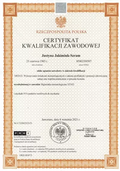 Certyfikat kwalifikacji zawodowej w zakresie kwalifikacji MED.02.